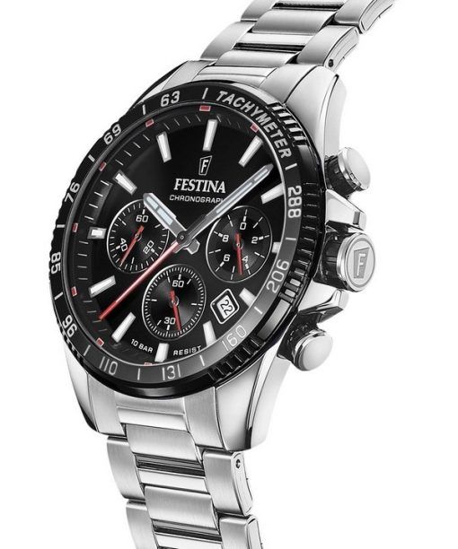 Festina Timeless 크로노그래프 스테인리스 스틸 블랙 다이얼 쿼츠 F20560-6 100M 남성용 시계