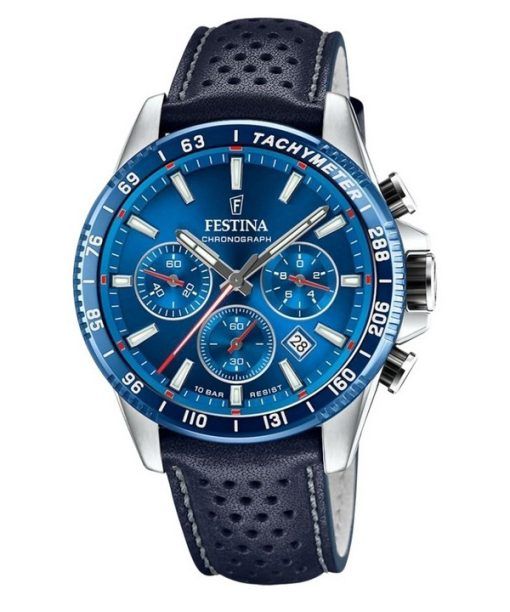 Festina Timeless 크로노그래프 가죽 스트랩 블루 다이얼 쿼츠 F20561-3 100M 남성용 시계