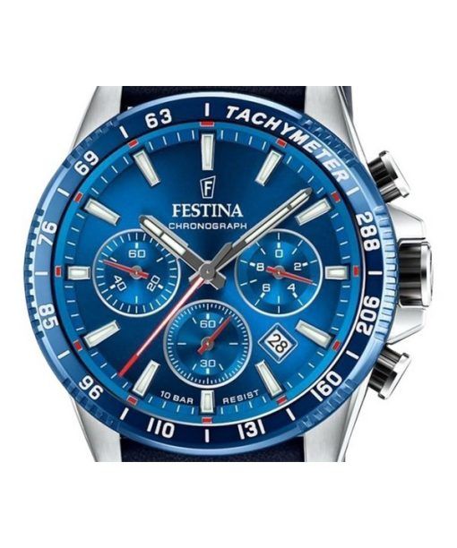 Festina Timeless 크로노그래프 가죽 스트랩 블루 다이얼 쿼츠 F20561-3 100M 남성용 시계