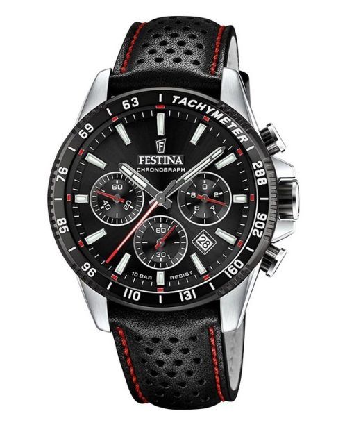 Festina Timeless 크로노그래프 가죽 스트랩 블랙 다이얼 쿼츠 F20561-4 100M 남성용 시계