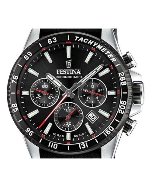 Festina Timeless 크로노그래프 가죽 스트랩 블랙 다이얼 쿼츠 F20561-4 100M 남성용 시계