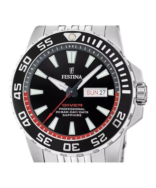 Festina The Originals 스테인리스 스틸 블랙 다이얼 쿼츠 다이버 F20661-3 200M 남성용 시계