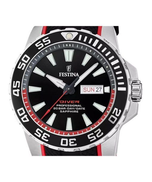 Festina The Originals 고무 스트랩 블랙 다이얼 쿼츠 다이버 F20662-3 200M 남성용 시계