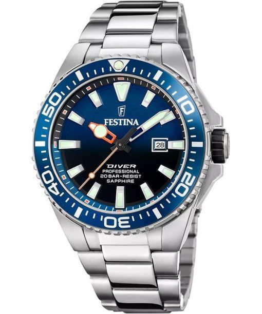 Festina The Originals 스테인리스 스틸 블루 다이얼 쿼츠 다이버 F20663-1 200M 남성용 시계