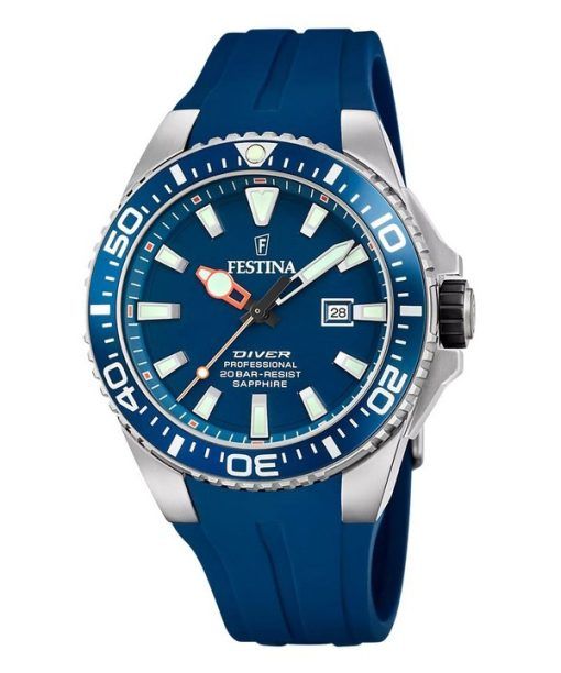 Festina The Originals 러버 스트랩 블루 다이얼 쿼츠 다이버 F20664-1 200M 남성용 시계