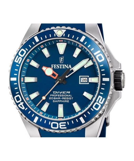 Festina The Originals 러버 스트랩 블루 다이얼 쿼츠 다이버 F20664-1 200M 남성용 시계