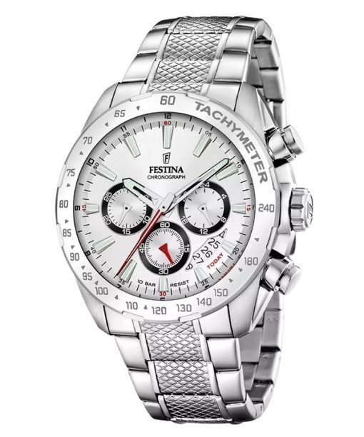 Festina Timeless 크로노그래프 스테인리스 스틸 화이트 다이얼 쿼츠 F20668-1 100M 남성용 시계