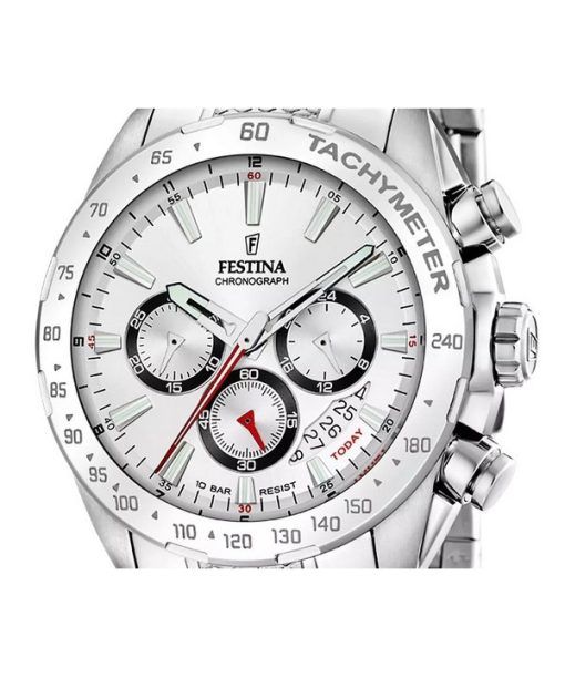 Festina Timeless 크로노그래프 스테인리스 스틸 화이트 다이얼 쿼츠 F20668-1 100M 남성용 시계