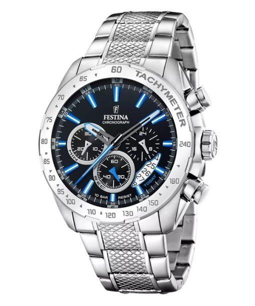 Festina Timeless 크로노그래프 스테인리스 스틸 블랙 다이얼 쿼츠 F20668-6 100M 남성용 시계