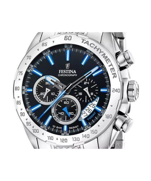 Festina Timeless 크로노그래프 스테인리스 스틸 블랙 다이얼 쿼츠 F20668-6 100M 남성용 시계