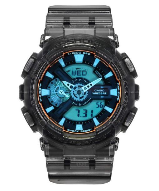 카시오 G-Shock 아날로그 디지털 투명 블랙 레진 스트랩 멀티컬러 다이얼 쿼츠 GA-110TLS-8A 200M 남성용 시계