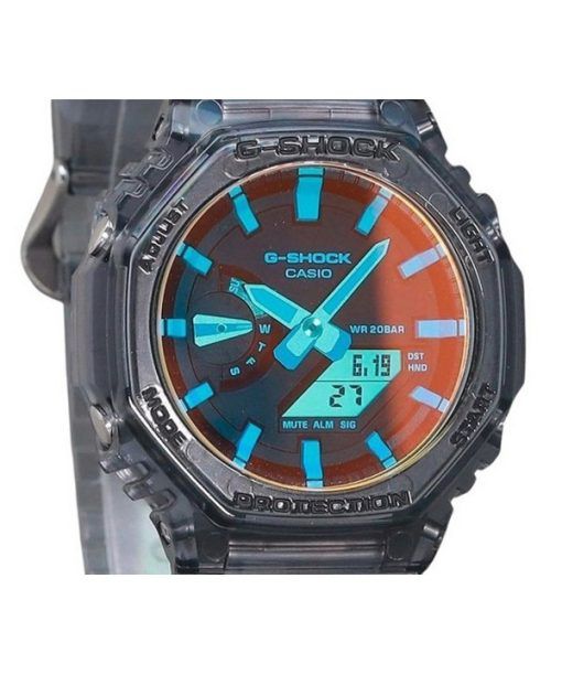 Casio G-Shock 아날로그 디지털 투명 수지 스트랩 멀티 컬러 다이얼 쿼츠 GA-2100TLS-8A 200M 남성용 시계