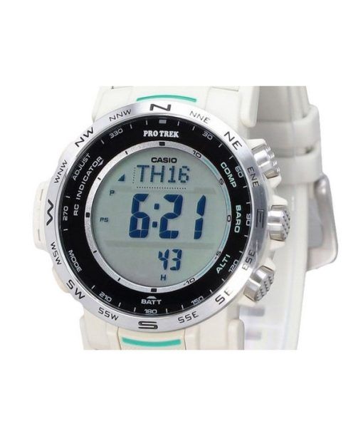 Casio ProTrek Climber Line 디지털 화이트 바이오 기반 수지 스트랩 터프 솔라 PRW-35-7 100M 남성용 시계