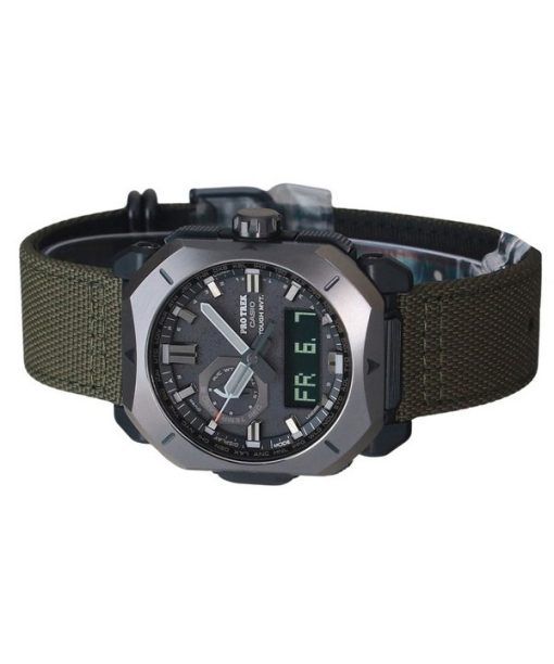 Casio ProTrek 아날로그 디지털 그린 Cordura 천 스트랩 그레이 다이얼 터프 솔라 PRW-6900YB-3 100M 남성용 시계