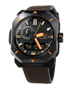 Casio ProTrek 아날로그 디지털 브라운 가죽 스트랩 그레이 다이얼 터프 솔라 PRW-6900YL-5 100M 남성용 시계