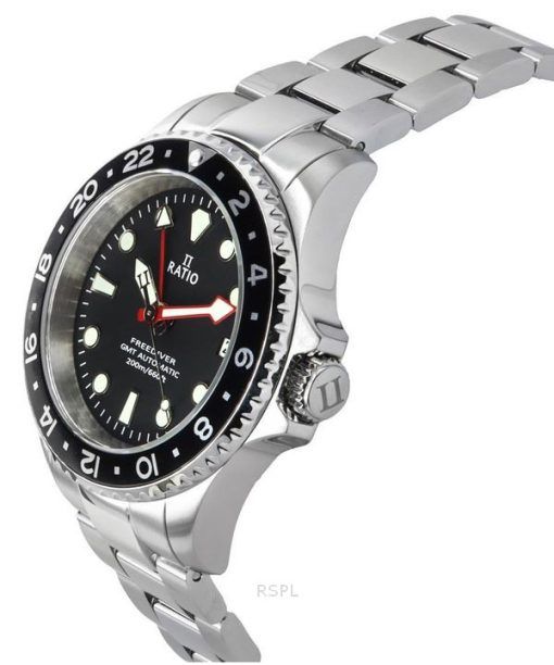 Ratio FreeDiver GMT 시리즈 사파이어 스테인레스 스틸 블랙 다이얼 자동 RTF051 200M 남성용 시계