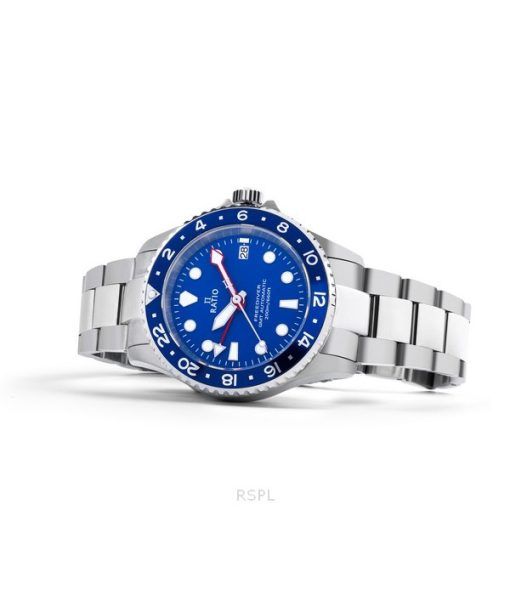 Ratio FreeDiver GMT 시리즈 사파이어 스테인레스 스틸 블루 다이얼 자동 RTF053 200M 남성용 시계