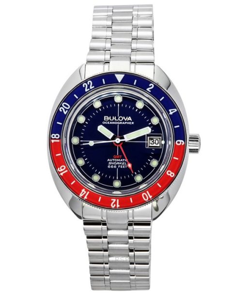 Bulova Oceanographer GMT 스테인리스 스틸 블루 다이얼 자동 다이버 96B405 200M 남성용 시계