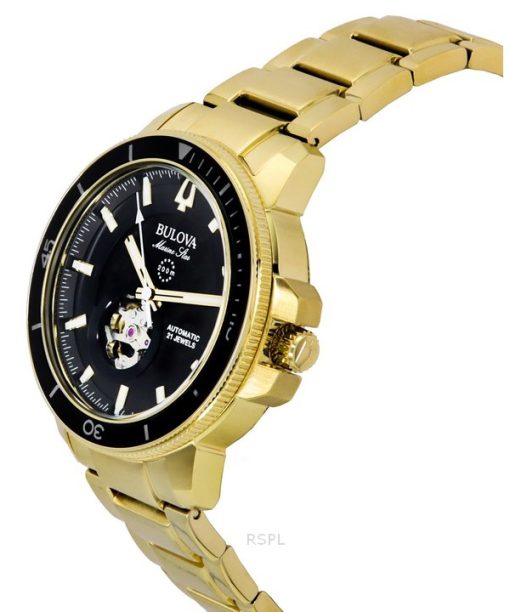 Bulova Marine Star 골드 톤 스테인리스 스틸 블랙 다이얼 자동 다이버 97A174 200M 남성용 시계