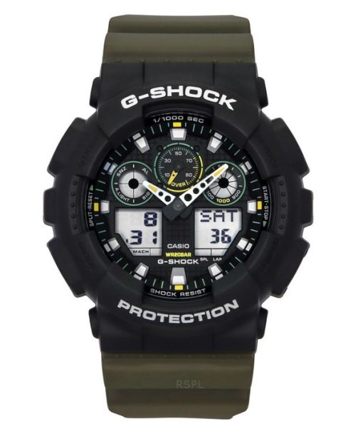 카시오 G-Shock 아날로그 디지털 레진 스트랩 블랙 다이얼 쿼츠 GA-100TU-1A3 200M 남성용 시계