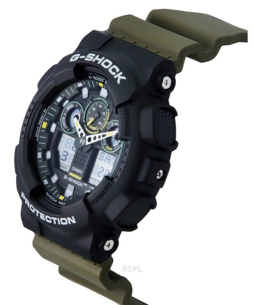 카시오 G-Shock 아날로그 디지털 레진 스트랩 블랙 다이얼 쿼츠 GA-100TU-1A3 200M 남성용 시계