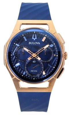 Bulova Marc Anthony CURV 크로노그래프 러버 스트랩 블루 다이얼 쿼츠 97A185 남성용 시계