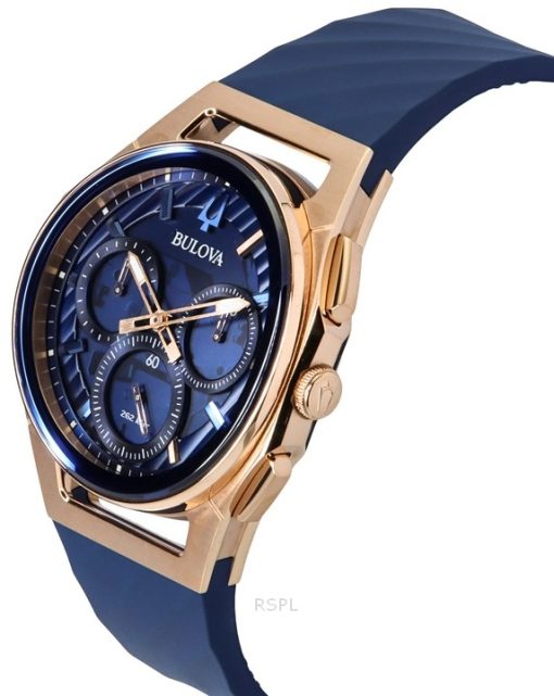 Bulova Marc Anthony CURV 크로노그래프 러버 스트랩 블루 다이얼 쿼츠 97A185 남성용 시계