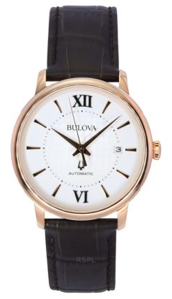 Bulova Hudson 가죽 스트랩 실버 다이얼 자동 97B225 남성용 시계