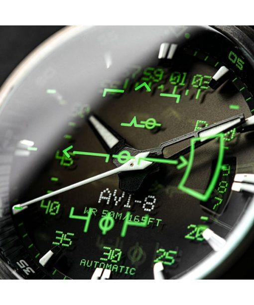 AVI-8 Hawker Harrier HUD 가죽 스트랩 그라데이션 블랙 다이얼 자동 AV-4117-02 남성용 시계