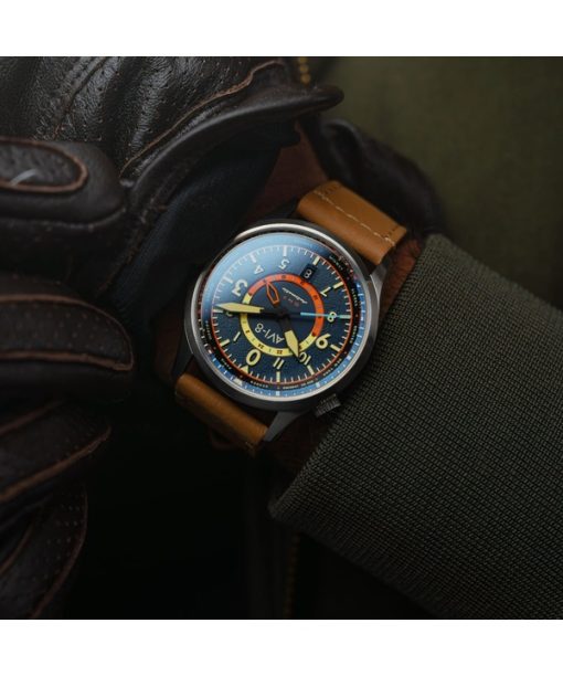 AVI-8 Flyboy Wingman Worldtimer GMT Atlantic Blue 다이얼 자동 AV-4120-01 남성용 시계(추가 스트랩 포함)