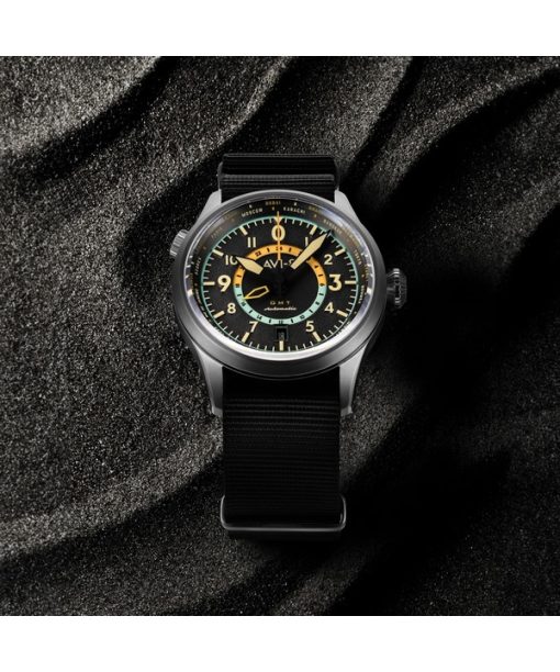 AVI-8 Flyboy Wingman Worldtimer GMT Tropical Grey 다이얼 자동 AV-4120-04 남성용 시계(추가 스트랩 포함)