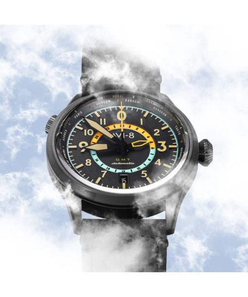 AVI-8 Flyboy Wingman Worldtimer GMT Tropical Grey 다이얼 자동 AV-4120-04 남성용 시계(추가 스트랩 포함)