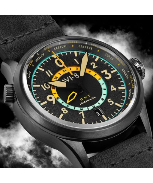 AVI-8 Flyboy Wingman Worldtimer GMT Tropical Grey 다이얼 자동 AV-4120-04 남성용 시계(추가 스트랩 포함)