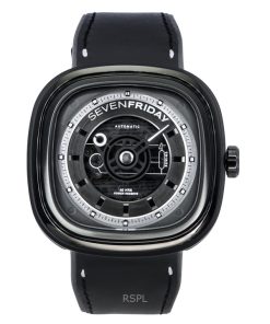 Sevenfriday T-시리즈 NFC 지원 가죽 스트랩 블랙 스켈레톤 다이얼 자동 T1/04 SF-T1-04 남성용 시계