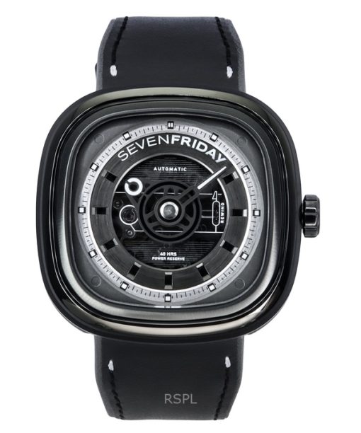 Sevenfriday T-시리즈 NFC 지원 가죽 스트랩 블랙 스켈레톤 다이얼 자동 T1/04 SF-T1-04 남성용 시계