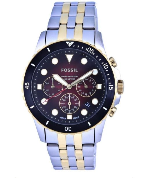 재생품 Fossil FB-01 크로노그래프 투톤 스테인리스 스틸 레드 다이얼 쿼츠 FS5881 100M 남성용 시계