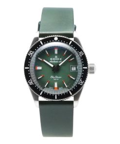 Edox Skydiver Special Edition 그린 다이얼 자동 다이버 801313NCVI 300M 남성용 시계(추가 스트랩 포함)