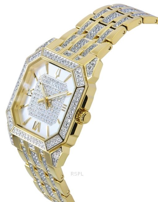 Bulova Octava Crystal Accents 골드 톤 스테인리스 스틸 실버 다이얼 쿼츠 98A295 남성용 시계