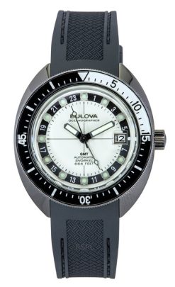 Bulova Oceanographer GMT PU 스트랩 풀 루메 화이트 다이얼 오토매틱 데빌 다이버 98B407 200M 남성용 시계