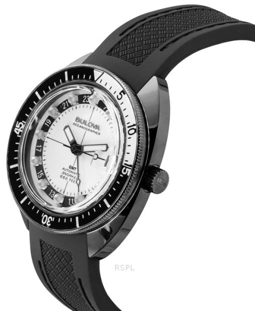 Bulova Oceanographer GMT PU 스트랩 풀 루메 화이트 다이얼 오토매틱 데빌 다이버 98B407 200M 남성용 시계