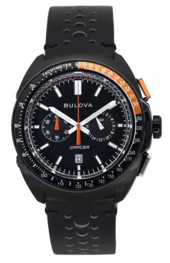 Bulova Racer 크로노그래프 가죽 스트랩 블랙 다이얼 쿼츠 98B428 100M 남성용 시계