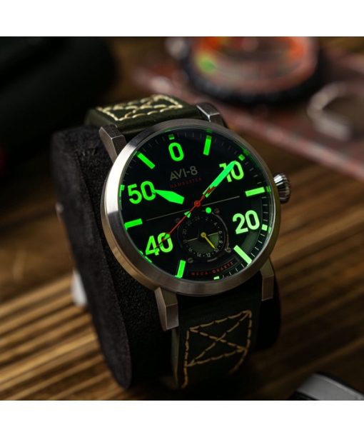 AVI-8 Dambuster Chadwick Meca-Quartz Forest Green Leather Strap Green Dial AV-4113-02 남성용 시계