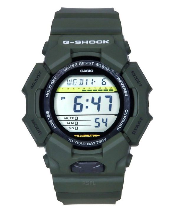 카시오 G-Shock 디지털 바이오 기반 그린 레진 스트랩 블랙 다이얼 쿼츠 GD-010-3 200M 남성용 시계