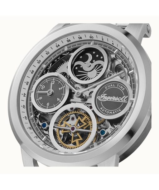 Ingersoll The Arc Moon Phase 스테인리스 스틸 실버 스켈레톤 다이얼 자동 I16002 남성용 시계