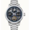 Ingersoll The Arc Moon Phase 스테인리스 스틸 블루 스켈레톤 다이얼 자동 I16003 남성용 시계