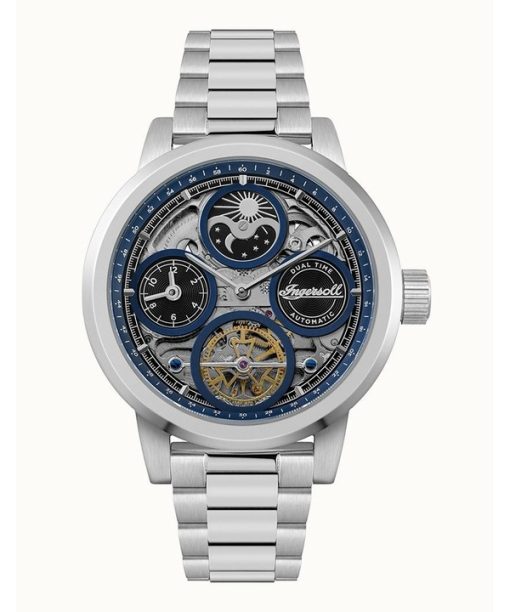 Ingersoll The Arc Moon Phase 스테인리스 스틸 블루 스켈레톤 다이얼 자동 I16003 남성용 시계