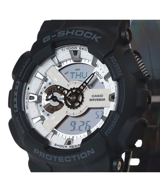 카시오 G-Shock 아날로그 디지털 레진 스트랩 화이트 다이얼 쿼츠 GA-110WD-1A 200M 남성용 시계