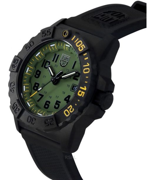 Luminox Navy SEAL Foundation 고무 스트랩 그린 다이얼 쿼츠 다이버 XS.3517.NSF.SET 200M 남성용 시계 추가 스트랩 포함