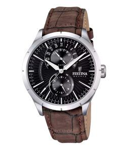 Festina Retro Leather Strap Multifunction Black Dial Quartz F16573-4 남성용 시계