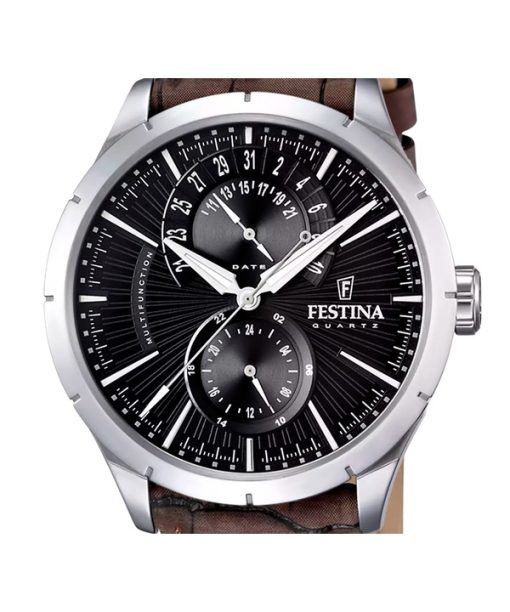 Festina Retro Leather Strap Multifunction Black Dial Quartz F16573-4 남성용 시계